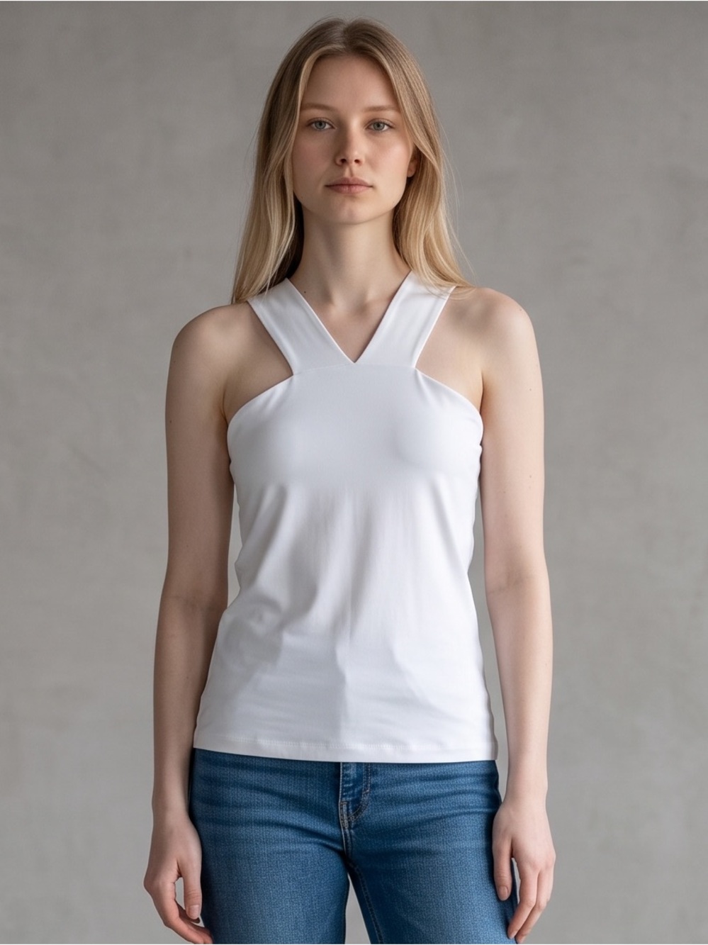 ELA minimalist V-neck crossover effect tank top. Rave. Nightclub. Understated.XL